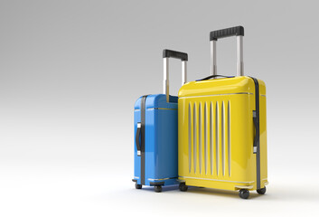 3D Render Polycarbonate Suitcase on Pastel White Background.