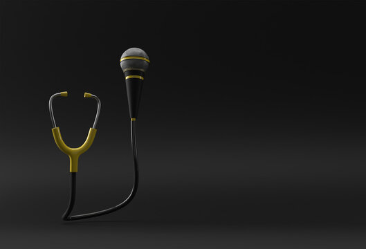 3D Render Realistic Medical Stethoscope with Mic illustration Design.