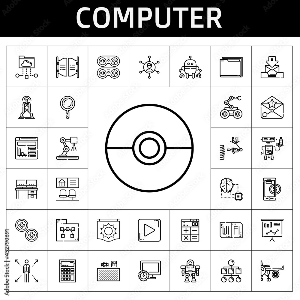 Poster computer icon set. line icon style. computer related icons such as antenna, components, networking, 