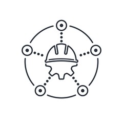 Engineer data integration  technology development software. Vector linear icon isolated on white background.