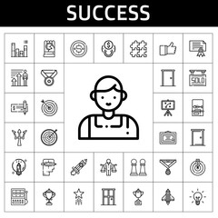 success icon set. line icon style. success related icons such as door, rising, idea, certificate, balance, startup, fishbone, medal, bar chart, diploma, trophy, slot machine