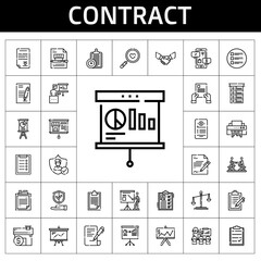 contract icon set. line icon style. contract related icons such as insurance, shredder, handshake, agreement, law, contract, list, clipboard, presentation, mortgage, negotiation