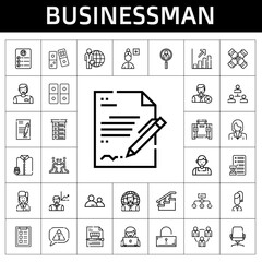 businessman icon set. line icon style. businessman related icons such as profits, job search, briefcase, hierarchical structure, contract, stairs, suit and tie, employee