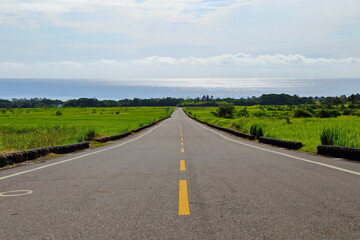 King Kong Avenue (King Kong Boulevard, Diamond Avenue, Tadao bike trails) route surrounded by mountains, terraced fields and the sea located at Taitung, eastern Taiwan