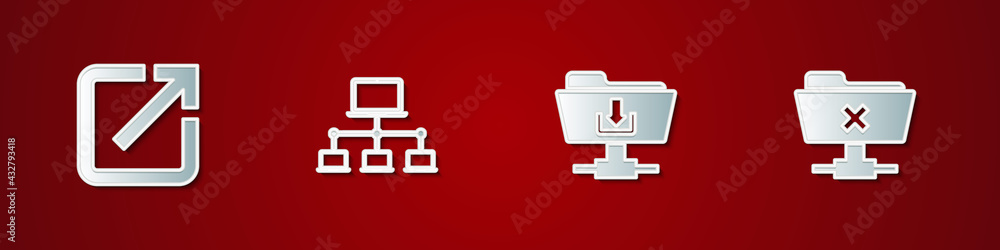 Poster set open in new window, computer network, ftp folder download and cancel operation icon. vector