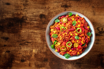 Chilli con carne, overhead shot with copyspace