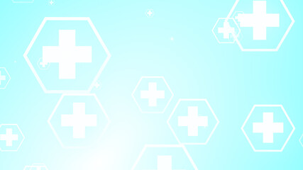 Hexagon cross geometric white pattern medical bright on blue background.