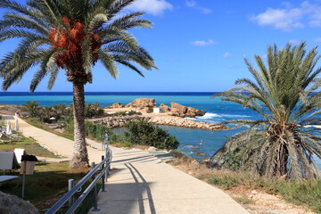 Sea and beach view from the hotel area on Cyprus