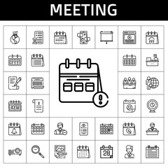meeting icon set. line icon style. meeting related icons such as calendar, contract, video, employee, agenda, candidates, planning, candidate, webcam, projector, negotiation