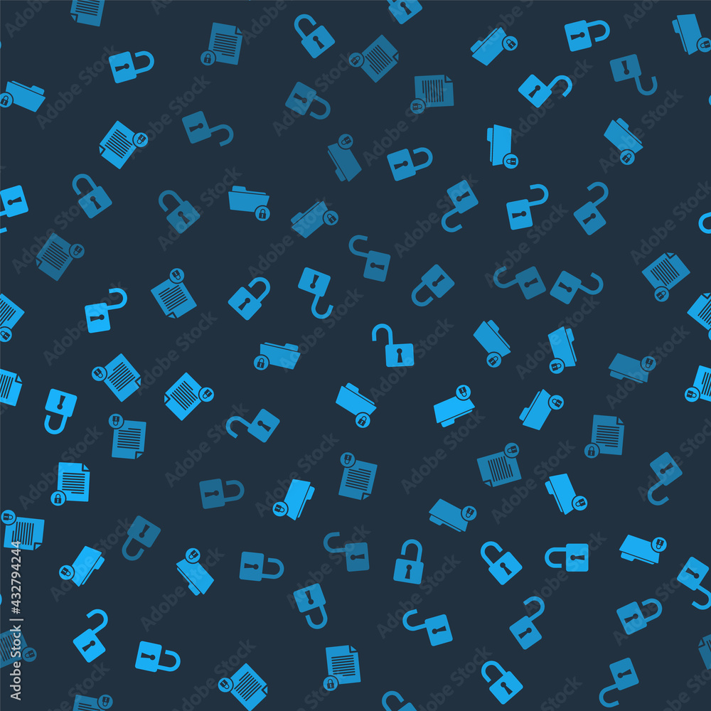 Poster set open padlock, folder and, and document on seamless pattern. vector