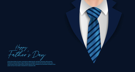Happy father's day poster banner template with formal coat and tie businessman clothes
