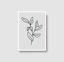 Botanical wall art abstract vector. Foliage line drawing. Neutral boho art print. Minimal mid century wall art print for bedroom decor. Gallery decor poster. Vector floral isolated wall art