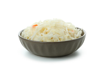 Bowl of sauerkraut isolated on white background