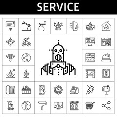 service icon set. line icon style. service related icons such as payment method, settings, delivery, wifi, paint roller, access, real estate, telephone, store, message, housekeeping