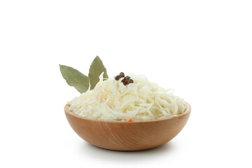 Bowl of sauerkraut isolated on white background