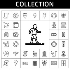 collection icon set. line icon style. collection related icons such as plane, door, monkey, lifesaver, sign, float, house, clipboard, building, speech bubble, ice cream, passport