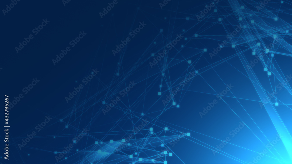 Poster abstract blue polygon tech network with connect technology background. abstract dots and lines textu