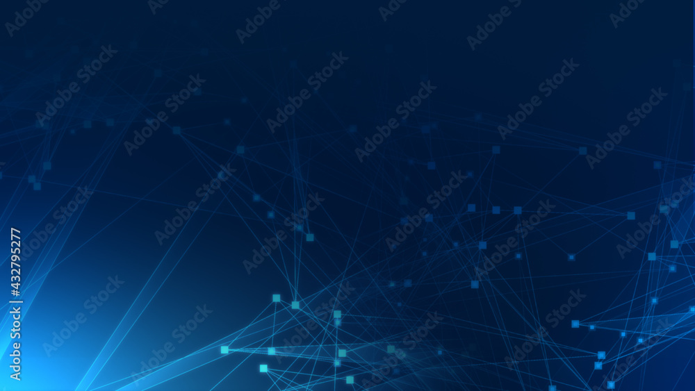 Poster abstract blue polygon tech network with connect technology background. abstract dots and lines textu