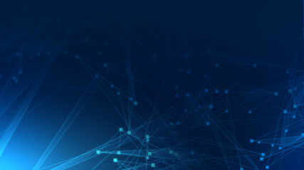 Abstract blue polygon tech network with connect technology background. Abstract dots and lines texture background. 3d rendering.