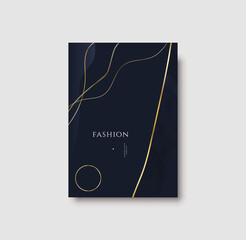 Abstract elegant gold cover. Dark blue golden print for business and contemporary invite. Rich and gold cover for invitation template and card. Gold VIP fashion print, minimalist aesthetic