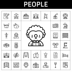 people icon set. line icon style. people related icons such as payment method, bed, woman, rest area, egyptian, discussion, pollution, without, voice recorder, online shop, receptionist