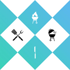 Set Crossed fork and spatula, Barbecue knife, grill and icon. Vector
