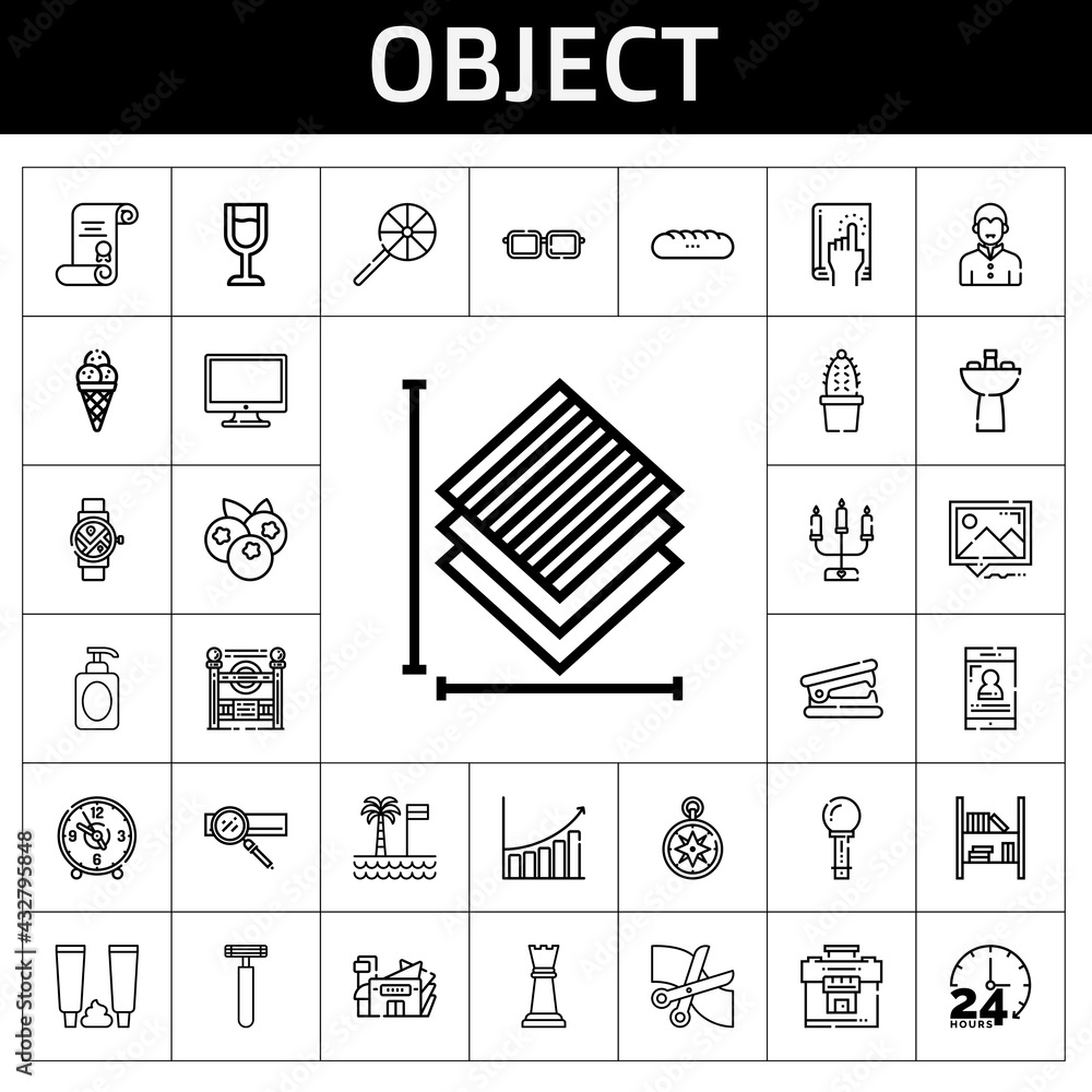 Poster object icon set. line icon style. object related icons such as smartwatch, stapler remover, smartpho