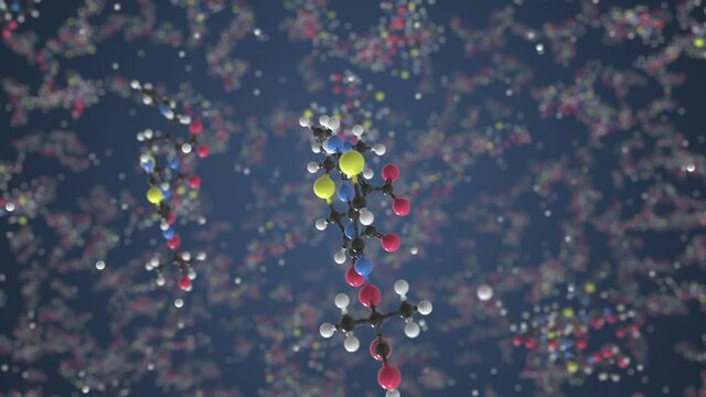 Molecule of Ceftazidime. Molecular model, looping seamless 3d animation