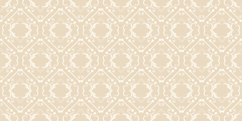Background pattern with decorative ornaments on a beige background. Wallpaper in retro style. Seamless pattern, texture. Vector graphics