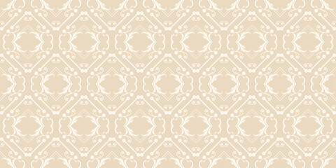 Background pattern with decorative ornaments on a beige background. Wallpaper in retro style. Seamless pattern, texture. Vector graphics