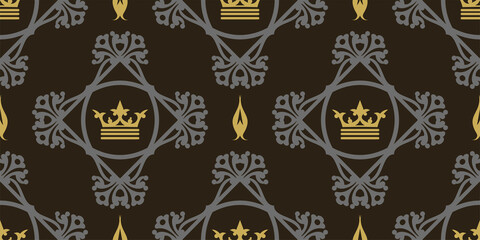 Elegant background pattern in royal style on a black background, vintage wallpaper. Seamless pattern, texture. Vector graphics
