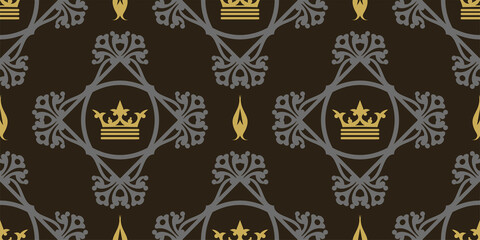 Fototapeta premium Elegant background pattern in royal style on a black background, vintage wallpaper. Seamless pattern, texture. Vector graphics