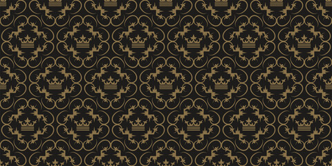 Ornate background pattern in Asian style on black background, vintage wallpaper. Seamless pattern, texture. Vector illustration