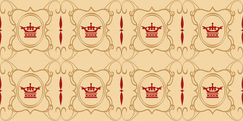 Background pattern with decorative ornament in the royal style on a beige background, wallpaper. Seamless pattern, texture. Vector graphics