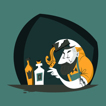Retro illustration - hipster barman - bartender with cocktail and shaker