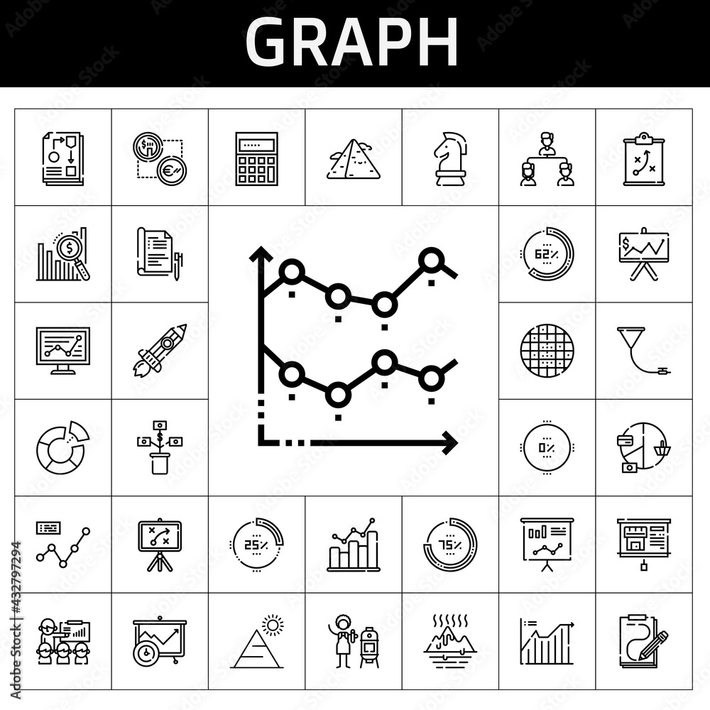 Poster graph icon set. line icon style. graph related icons such as rising, funnel, workflow, bar graph, ve