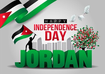 happy independence day Jordan. flying dove with Jordan flag. vector illustration design