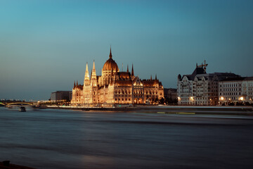 Fototapeta na wymiar Beautiful building of Parliament in Budapest, Hungary, a popular travel destination at sunset