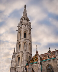 Fototapeta na wymiar Matthias Church in Budapest on a cloudy day