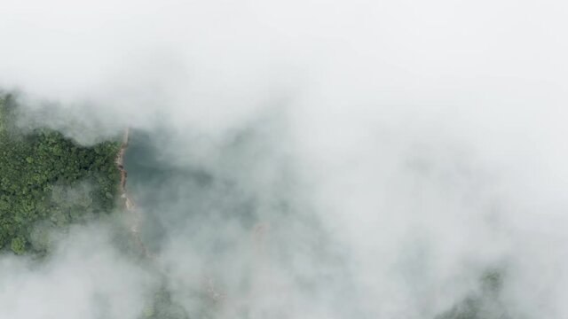View Of Clouds Covering A Lake In National Park At The Island Leyte, Philippines. - Aerial Shot
