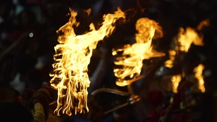 Haridwar, Uttarakhand.India- March 05 2021- Ganga Arti visuals from Indian largest gathering festival Maha Kumbh, Haridwar, India. Pilgrims taking blessings from lightning candles (Arti). Worshipping