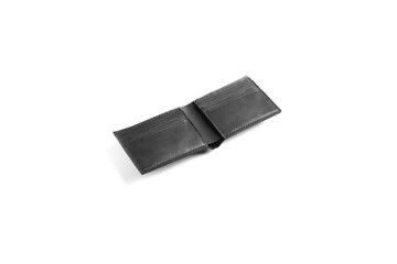 Black leather wallet isolated on white background. Mock up for branding. 
