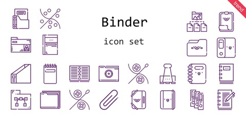 binder icon set. line icon style. binder related icons such as folder, paper clip, notepad, sewing, sketchbook, binder, clip, notebook,