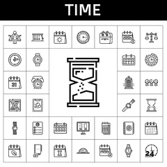 time icon set. line icon style. time related icons such as calendar, police box, alarm clock, wall clock, clock, agenda, newtons cradle, task, balance, watch, 24 hours, hourglass