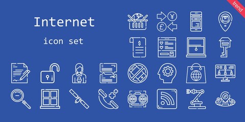 internet icon set. line icon style. internet related icons such as silent, online shopping, wishlist, contract, news reporter, monitor, rss feed, vision, mobile phone, chat, phone call, lock