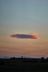 Sunset over the green wheat fields of the Community of Madrid. Spain