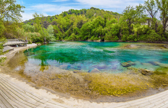 Gole del Nera (Narni, Italy) - The old railway transformed in a cycle path, with the evocative landmarks of the medieval village of Stifone and the crystalline water of Mole; Umbria region.