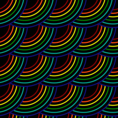 Vector multicolor pattern. Same rounded shape make ornament. Vector and colorful rainbows with black color.