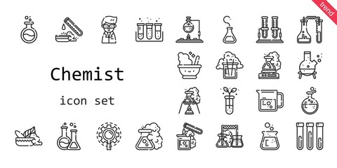 chemist icon set. line icon style. chemist related icons such as test tube, mortar, scientist, flask, beaker, research,