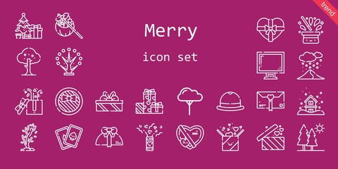 merry icon set. line icon style. merry related icons such as gift, confetti, cards, christmas tree, display, tree, snowing, hat, trees, gifts